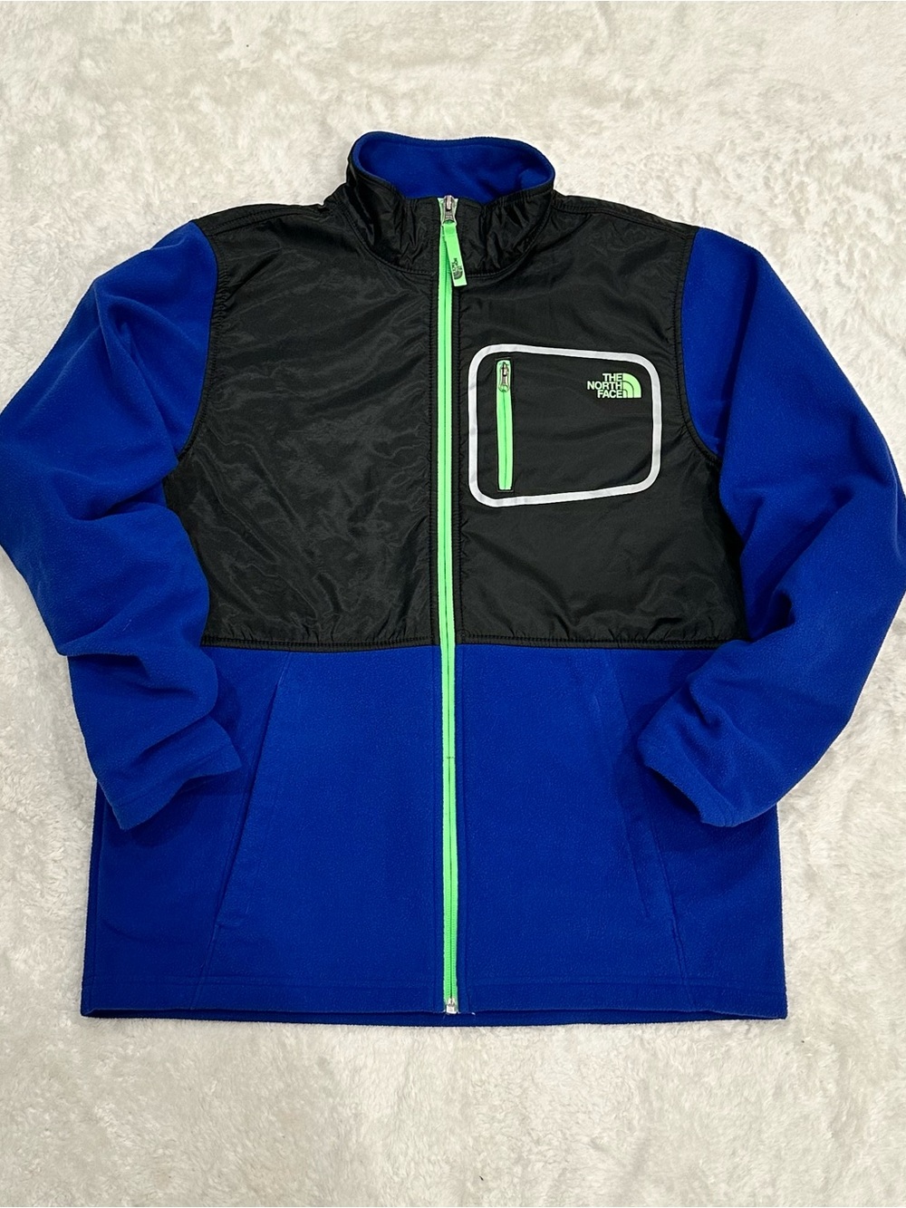 The North Face Boys XL 18/20 Blue Black Peril Glacier Fleece Jacket NWOT